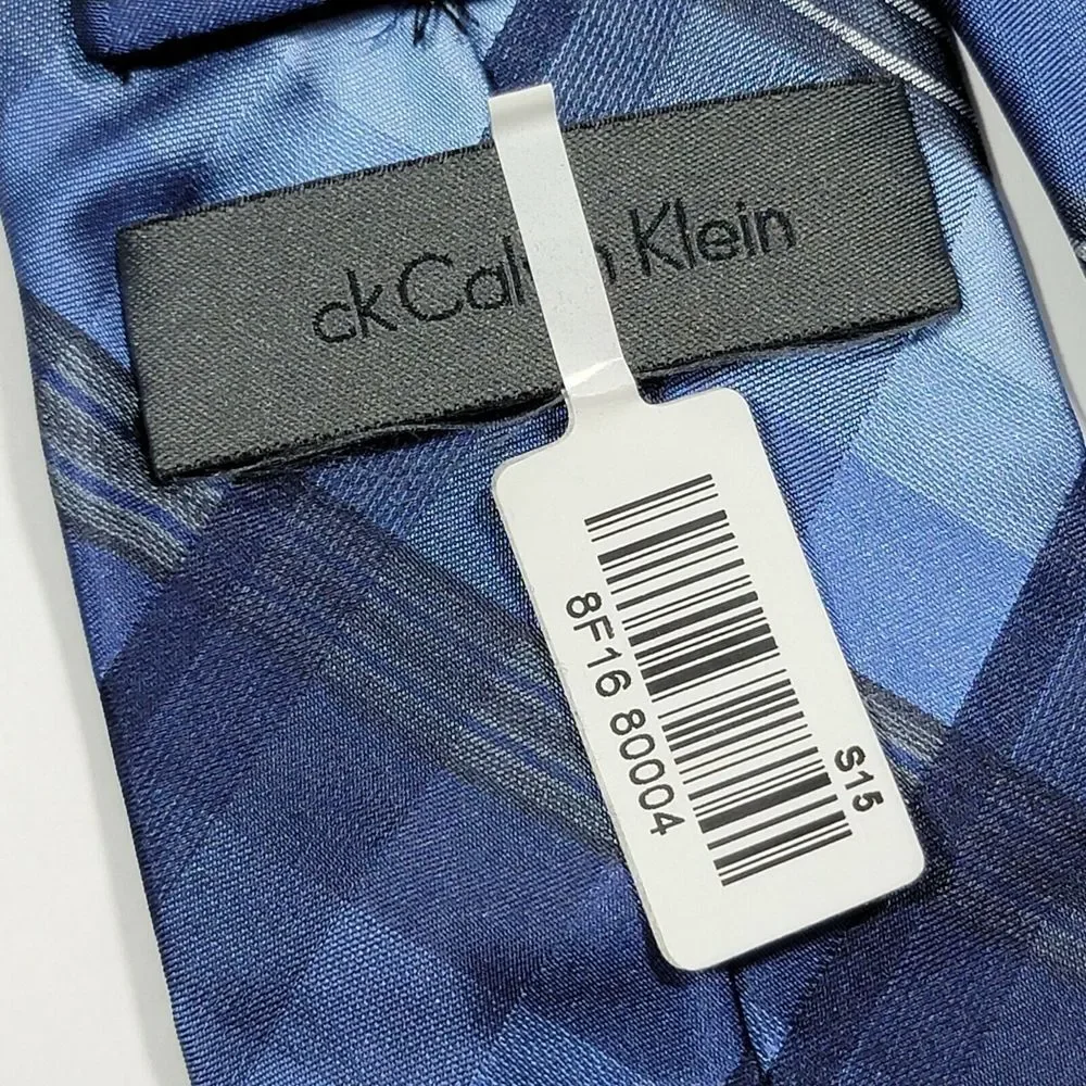 Calvin Klein Neck Tie -‎ Plaid - Navy Blue - Silk - NEW